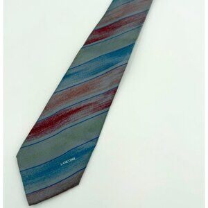 Men's Vintage Lancome Tie - 100% Silk Made in Italy - Gray, Mauve Blue